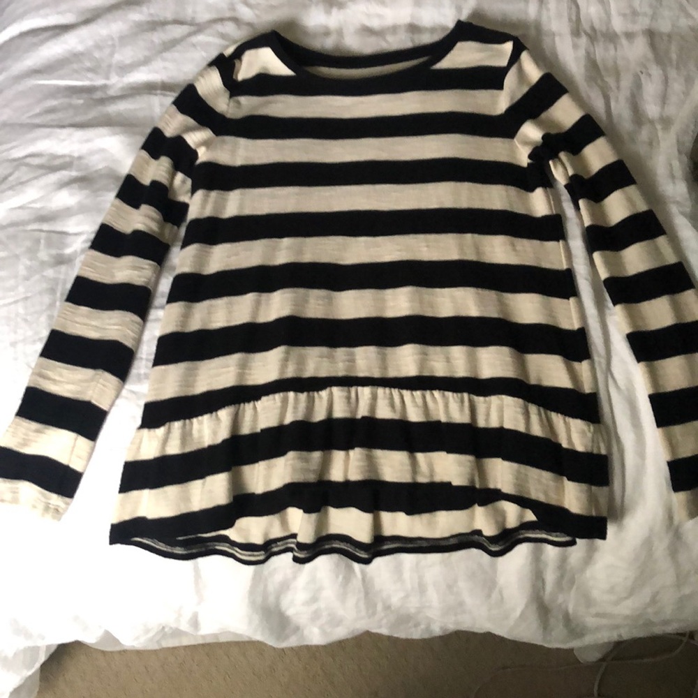Black and cream striped peplum sweater